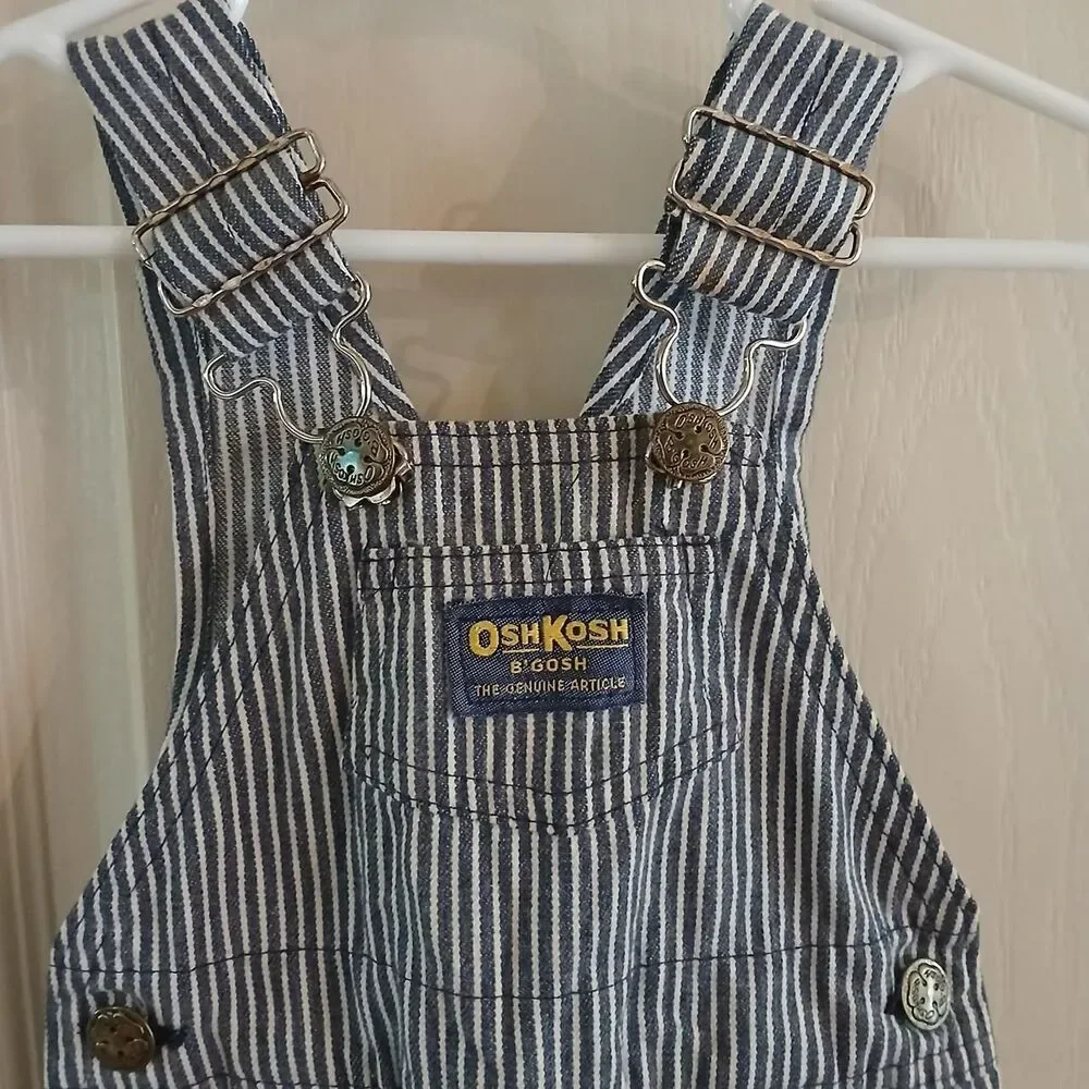 Vintage 90s OshKosh B'gosh Railroad Stripes Hickory Stripe Overalls USA Made 12m